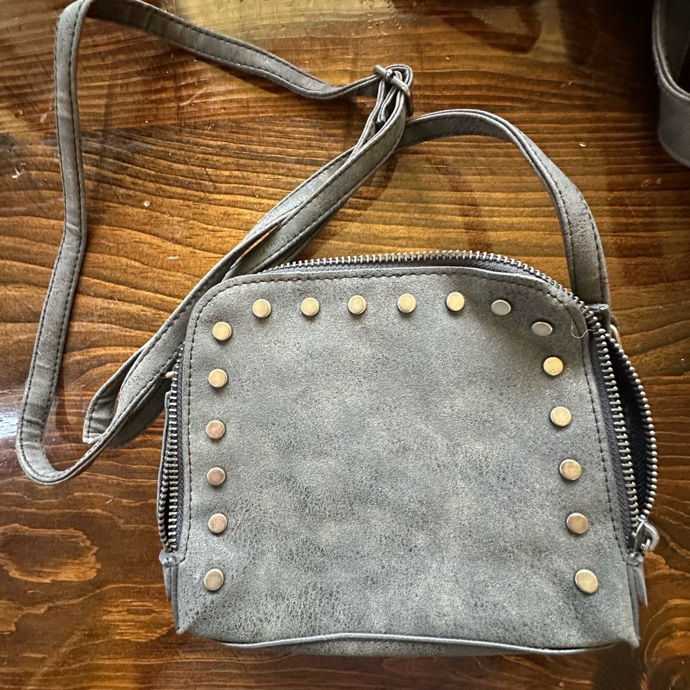 Gray Studded Crossbody Bag